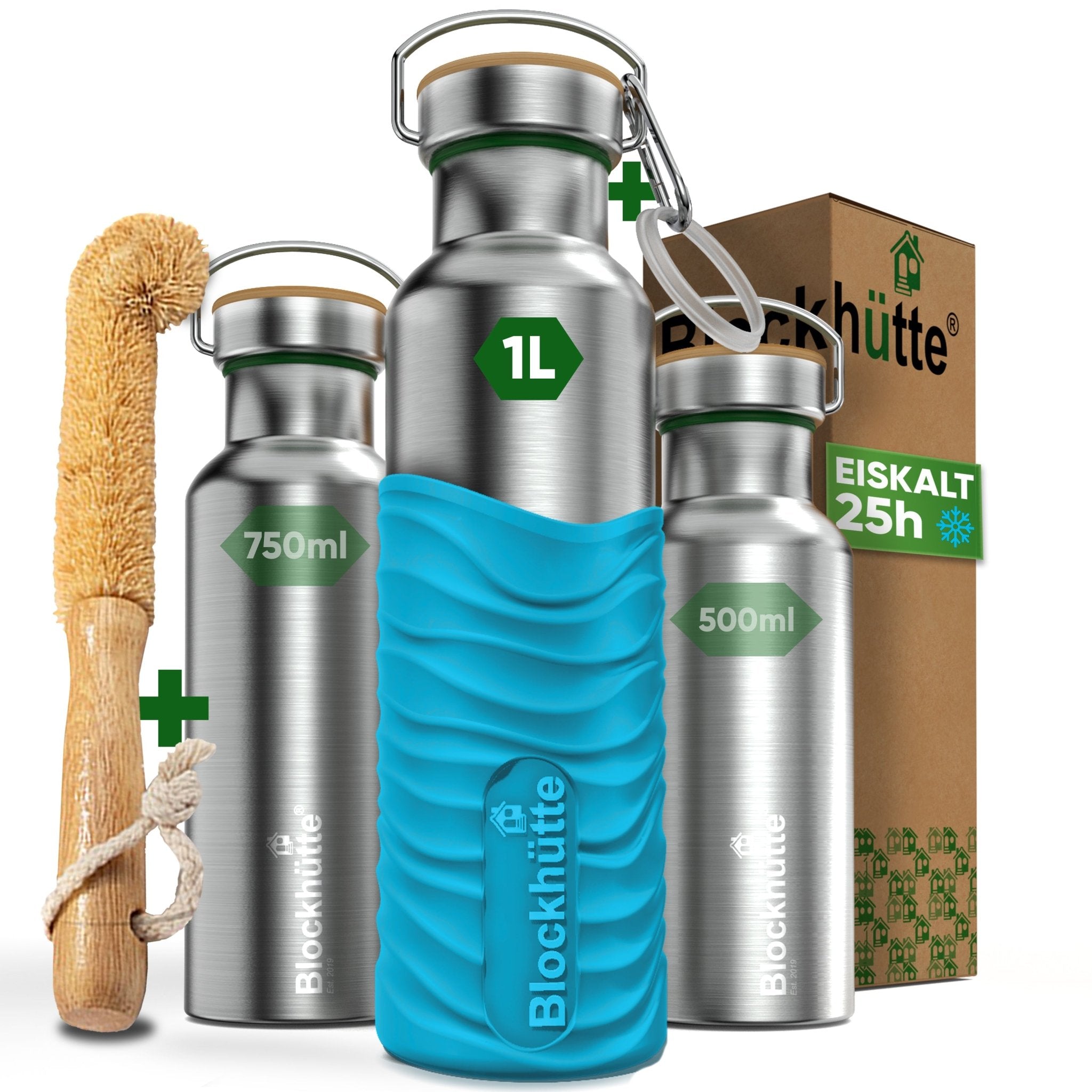 Borraccia termica in acciaio inox con guaina in silicone | 1000ml | turchese | immagine principale
