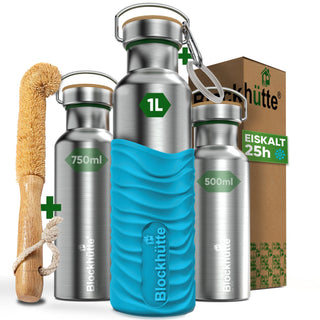 Borraccia termica in acciaio inox con guaina in silicone | 1000ml | turchese | immagine principale