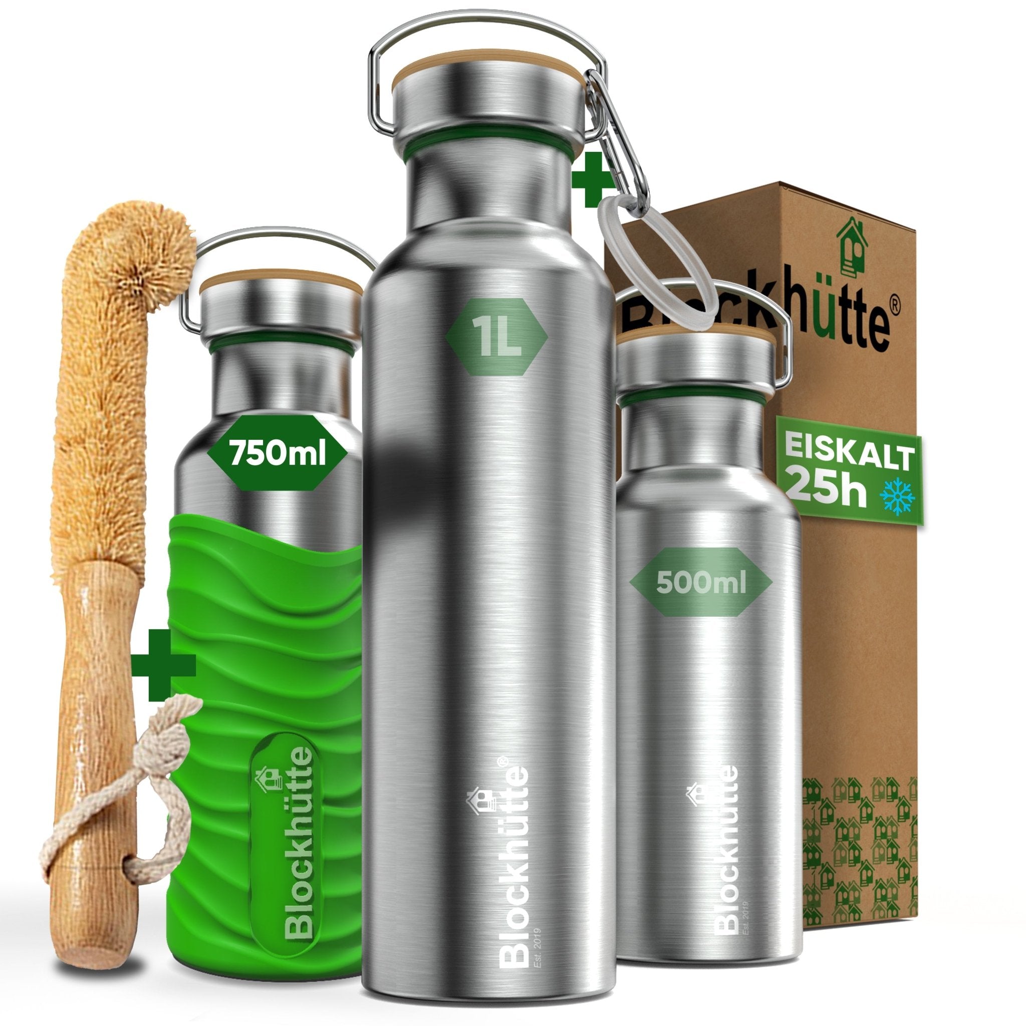 Borraccia termica in acciaio inox con guaina in silicone | 750ml | verde acido | immagine principale