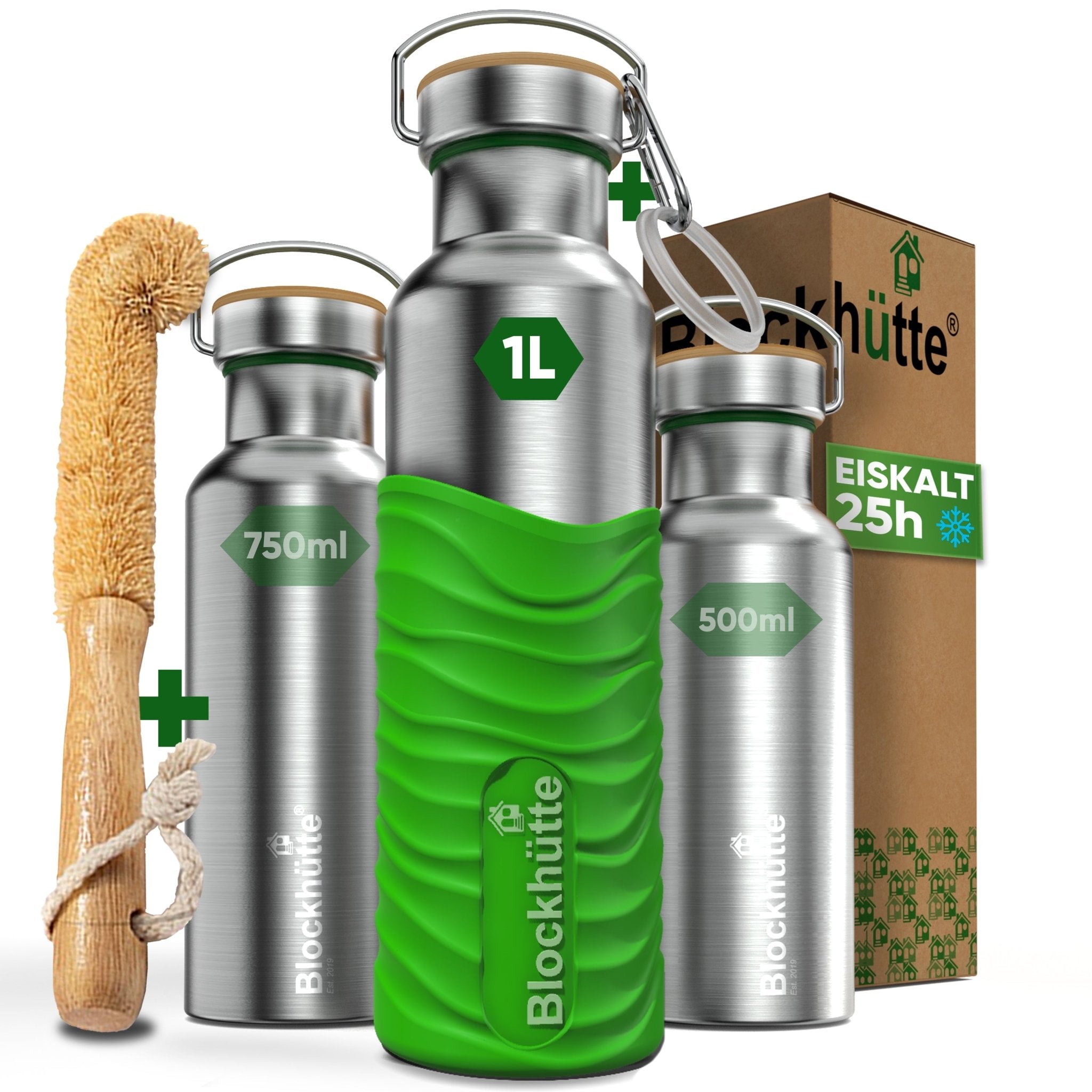 Borraccia termica in acciaio inox con guaina in silicone | 1000ml | verde acido | immagine principale