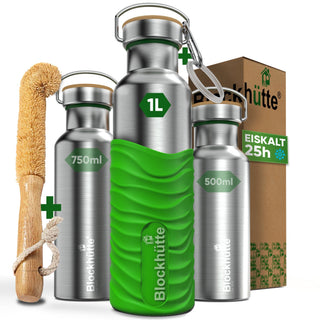 Borraccia termica in acciaio inox con guaina in silicone | 1000ml | verde acido | immagine principale