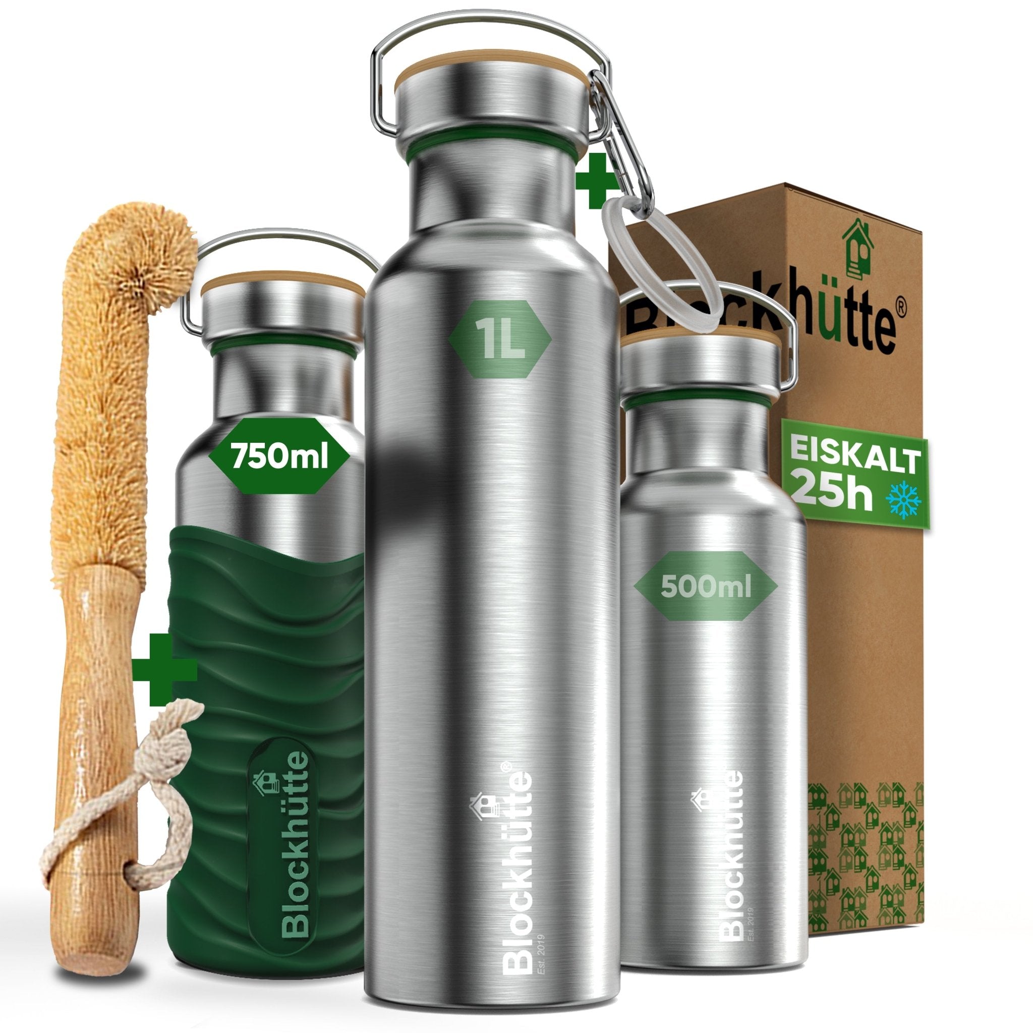 Borraccia termica in acciaio inox con guaina in silicone | 750ml | verde scuro | immagine principale