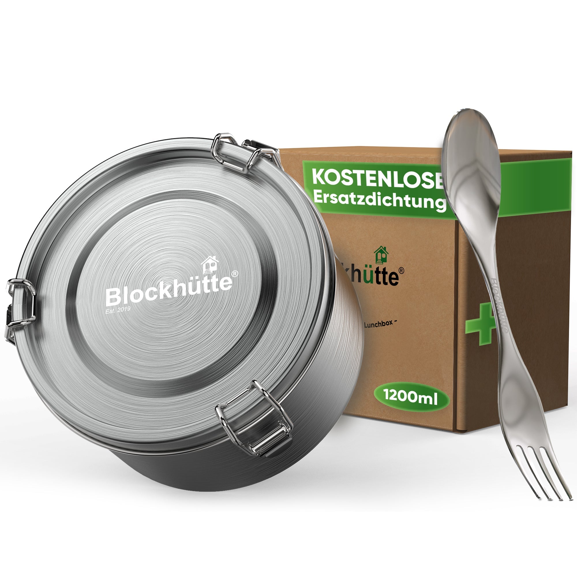 Runde Lunchbox aus Edelstahl mit Dichtung & Löffel | 780ml |