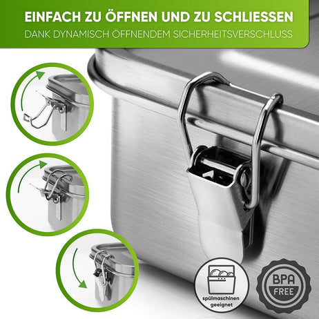Premium Edelstahl Brotdose mit 2 Trennwänden - Blockhütte - BH0004